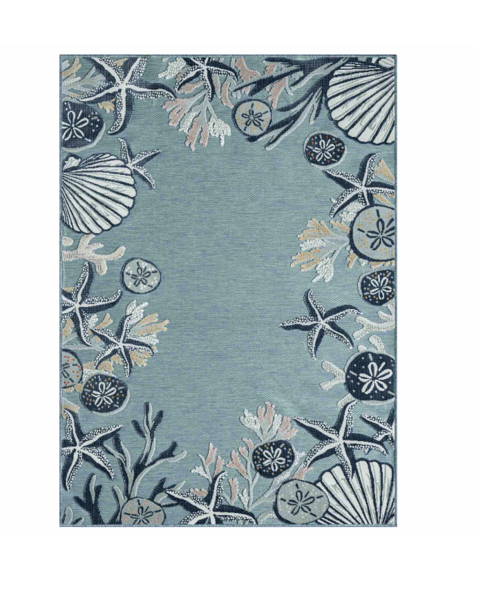 Bring the vibrant colors of a coral reef into your living space with our Aqua Blue Rug! This versatile indoor/outdoor rug adds a splash of ocean-inspired fun to any area.