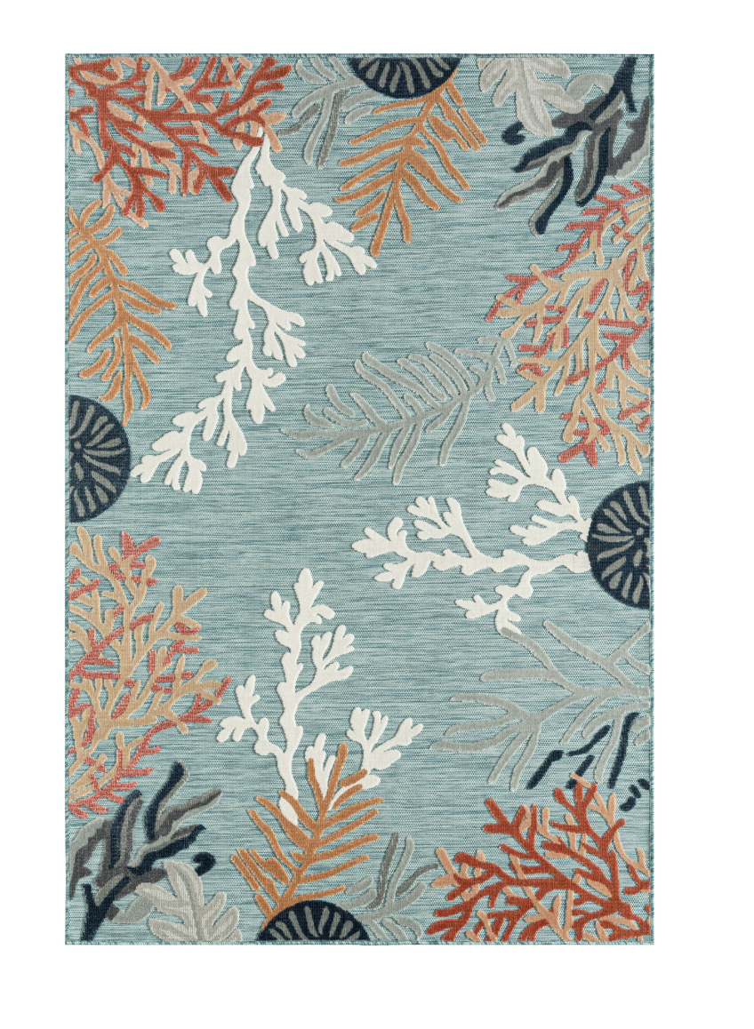 Bring the vibrant colors of a coral reef into your living space with our Aqua Multi Rug! This versatile indoor/outdoor rug adds a splash of ocean-inspired fun to any area.&nbsp;