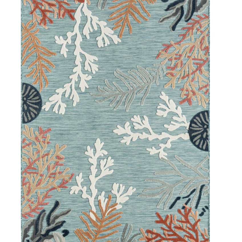 Bring the vibrant colors of a coral reef into your living space with our Aqua Multi Rug! This versatile indoor/outdoor rug adds a splash of ocean-inspired fun to any area.&nbsp;