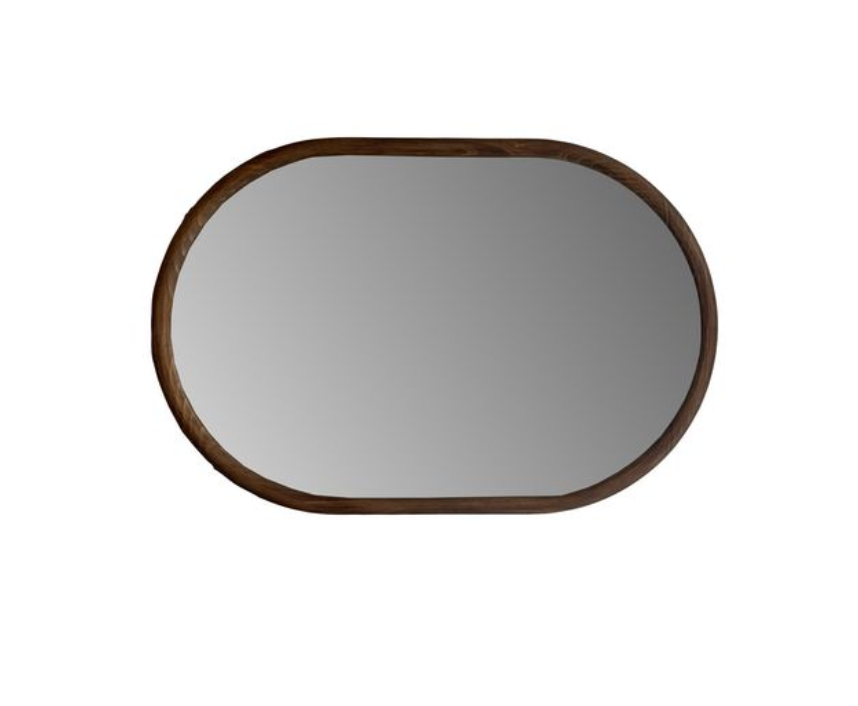 Rectangular mirror with a wooden frame.