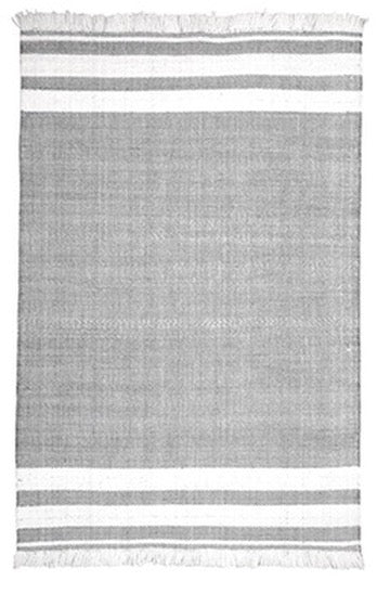 A gray/white striped rectangular rug.  Perfect for living rooms, bedrooms, or high-traffic areas where pets and family gather.