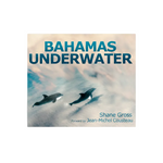 Book cover of 'Bahamas Underwater' with dolphins and a blurred underwater background.