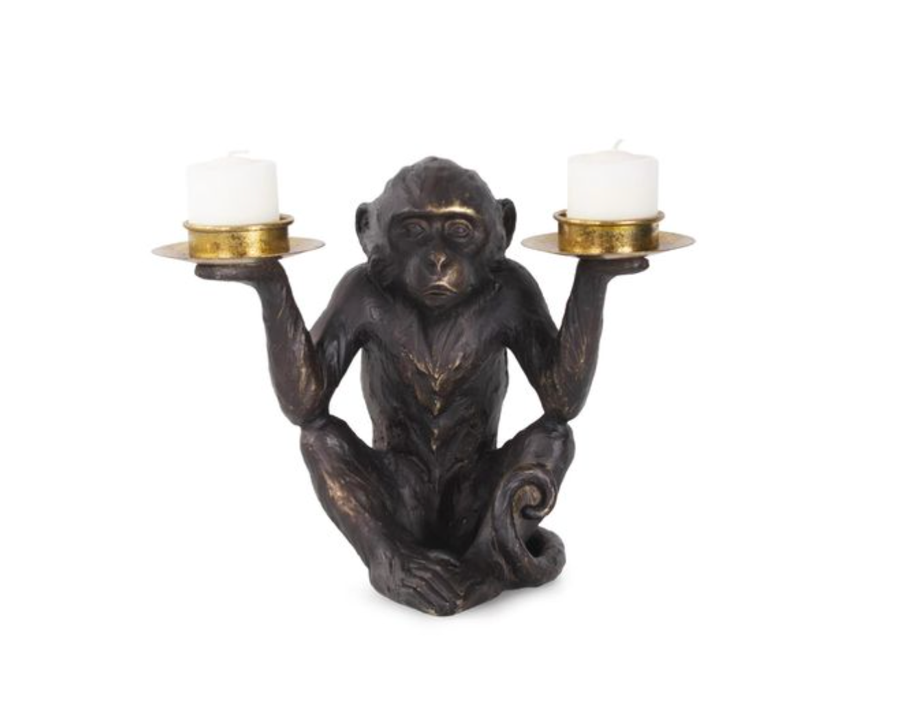 Monkey candle holder with two candle holders.