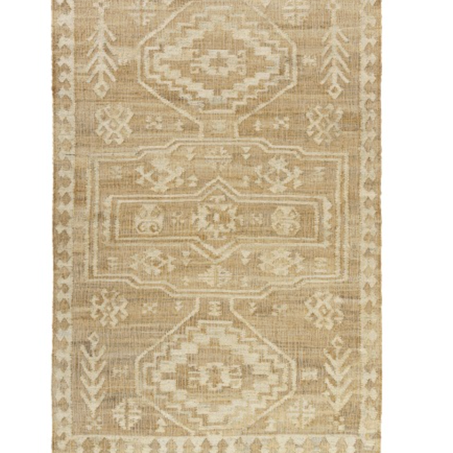 Beige and brown patterned rug.