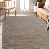 Display of a beige natural rug .