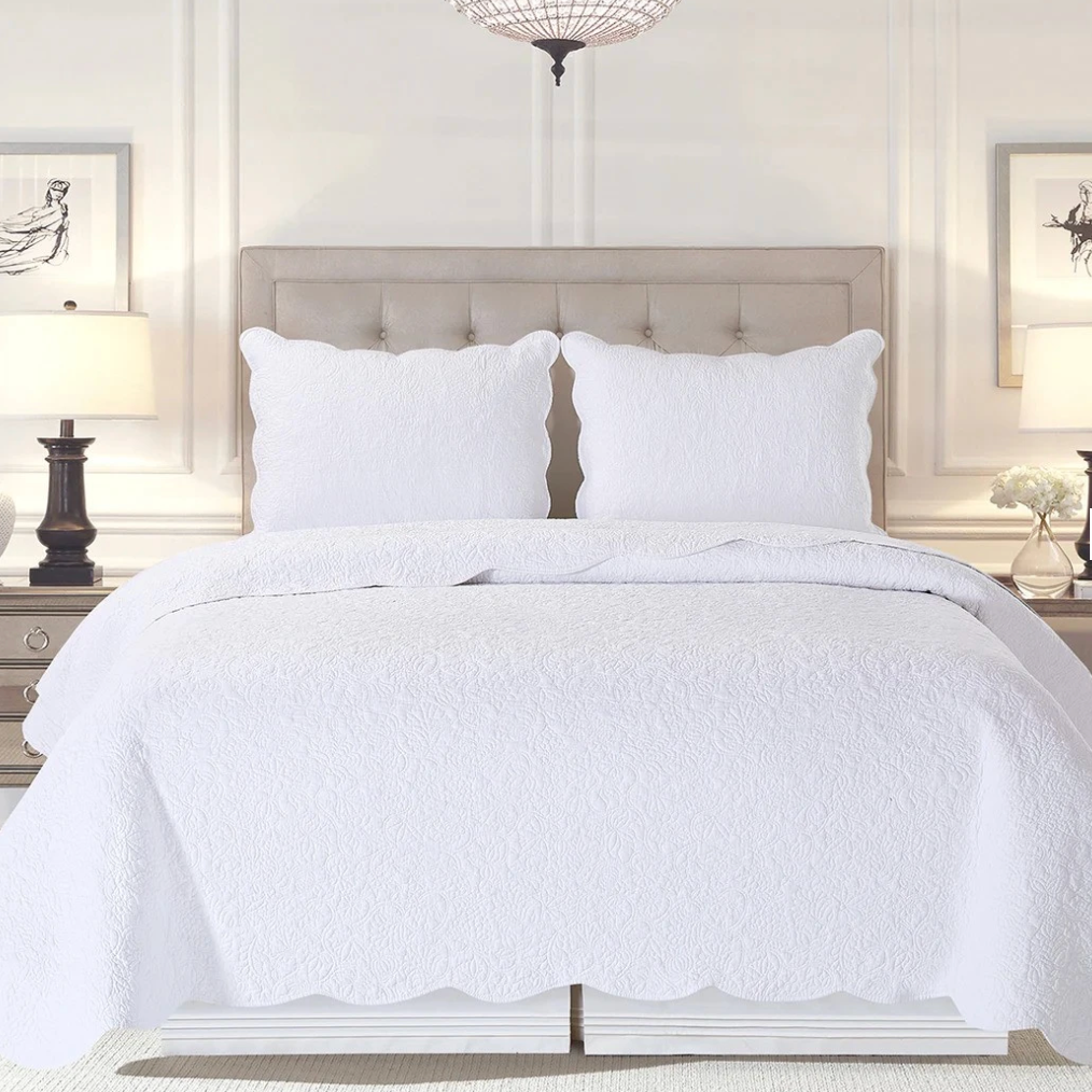 White quilted comforter set.