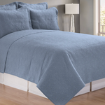 Blue textured bedspread .