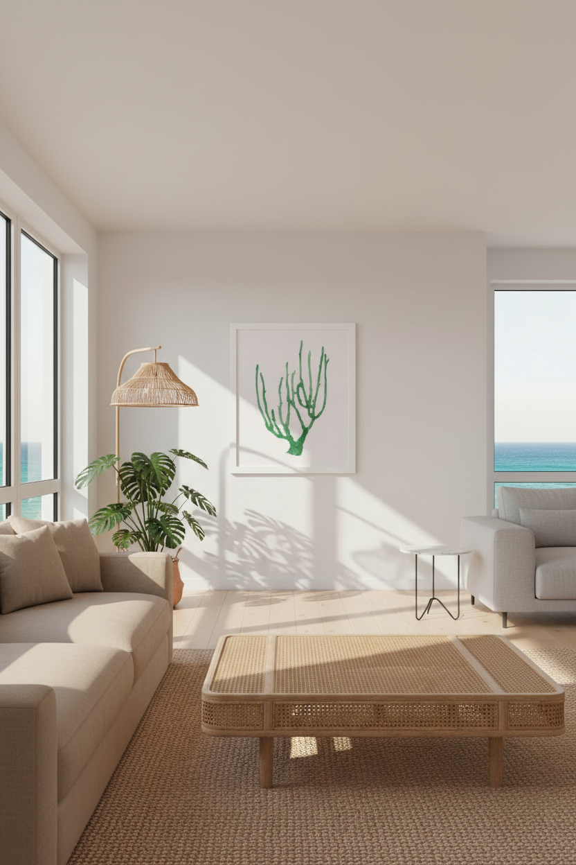 Framed artwork of green coral.