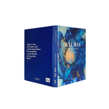 The book 'Exumas: The Kingdom of Blue' by Philastria, shown in a three-quarter view displaying both the front cover and the spine. The cover features an abstract blue and gold marbled design, and the spine is a solid deep blue with white text.