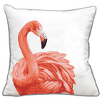Pillow with a pink flamingo design.