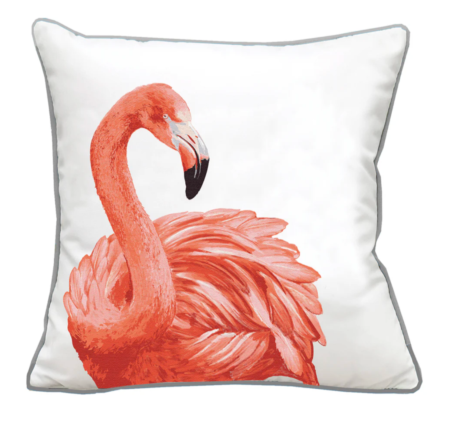 Pillow with a pink flamingo design.