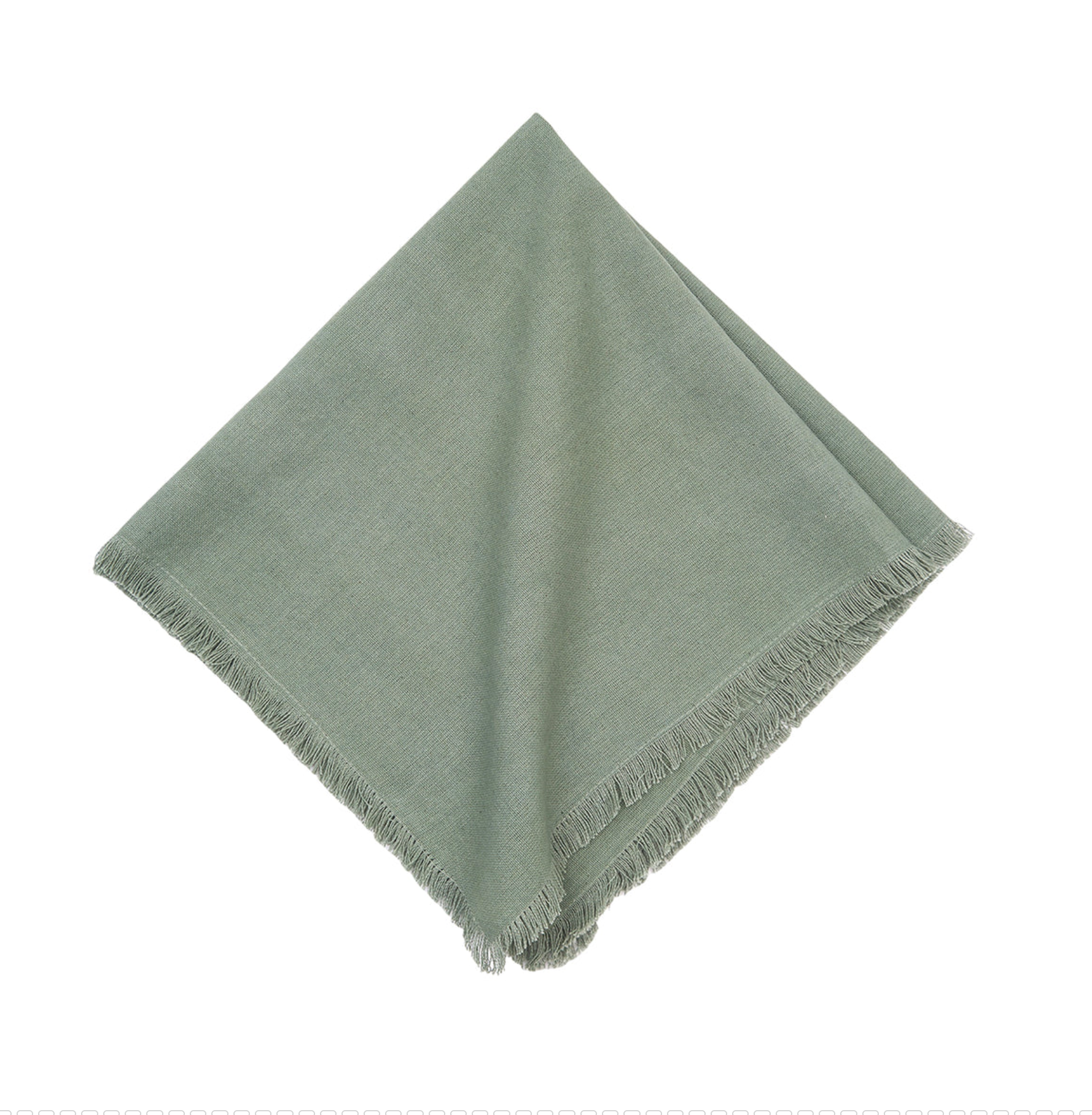 Soft sea glass napkins with delicate fringe detailing bring coastal elegance to your table. Each 22 x 22 inch napkin in this set of four offers generous coverage and versatile styling for everyday dining or special occasions. 