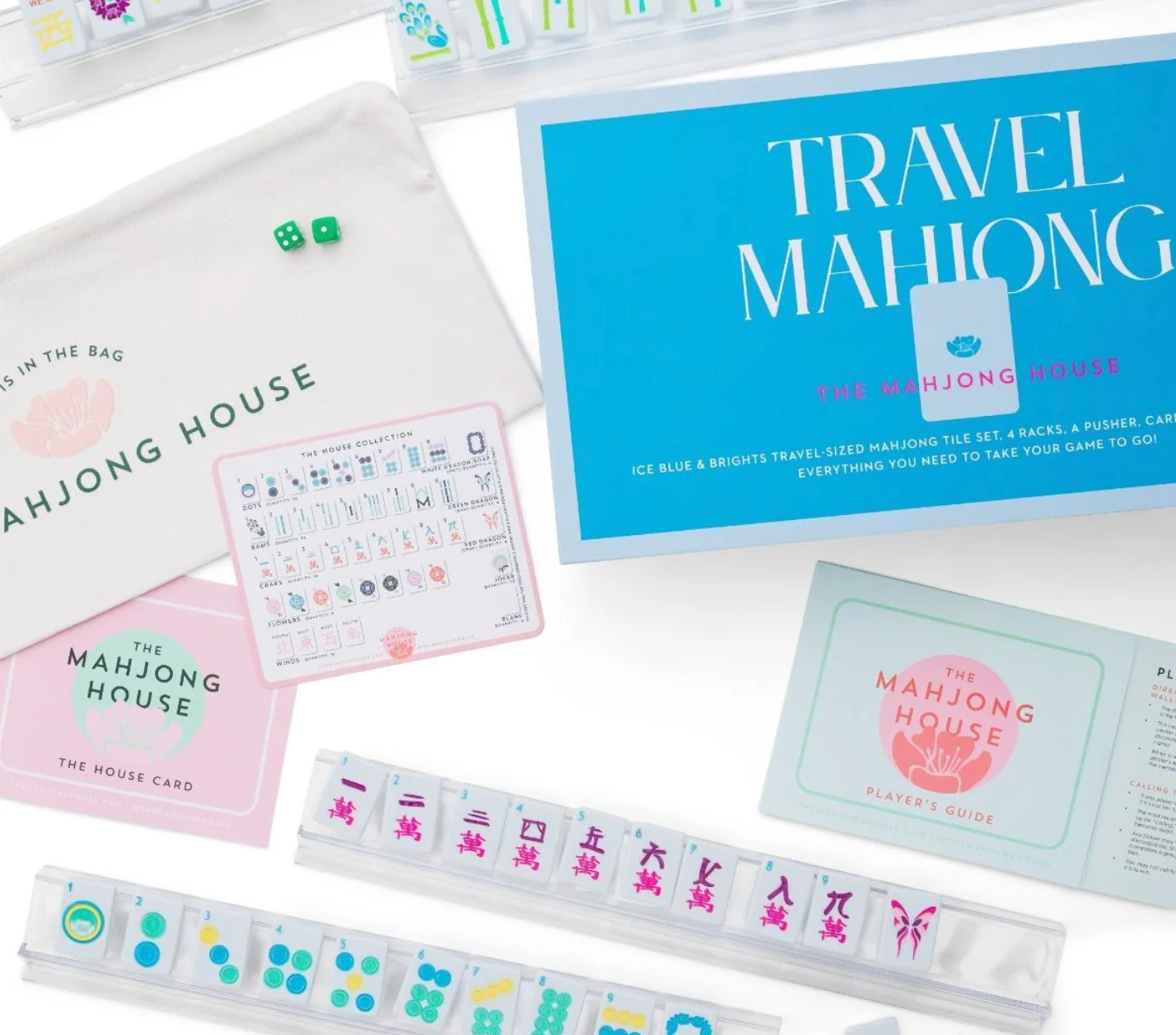 Travel Mahjong game set with components and packaging.