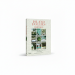 Book cover for 'Island Follies: Romantic Homes of the Bahamas' by Mastaig Gordon, featuring a textured light beige linen-style background, coral title text, and a central collage of tropical resort and interior photographs.