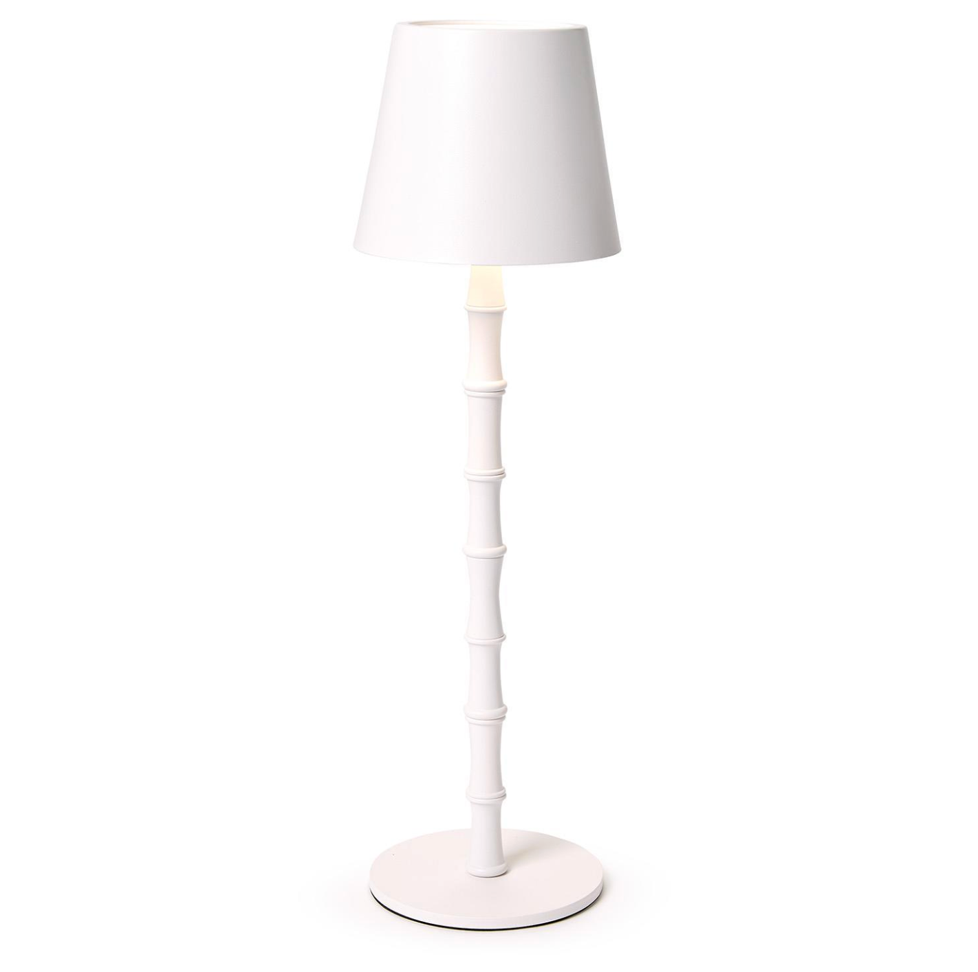 White floor lamp with a white shade.