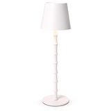 White floor lamp with a white shade.