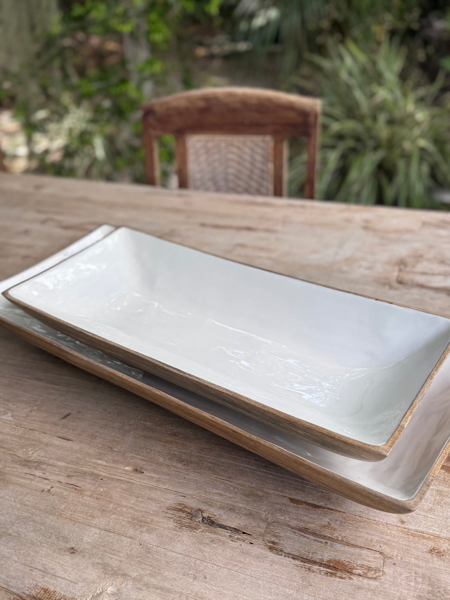 Two white ceramic trays.
