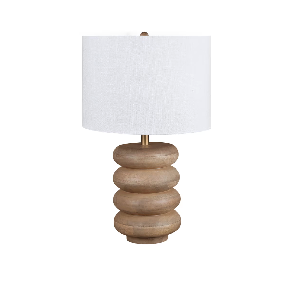 Table lamp with a wooden base.
