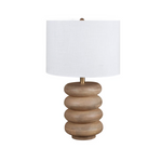 Table lamp with a wooden base.