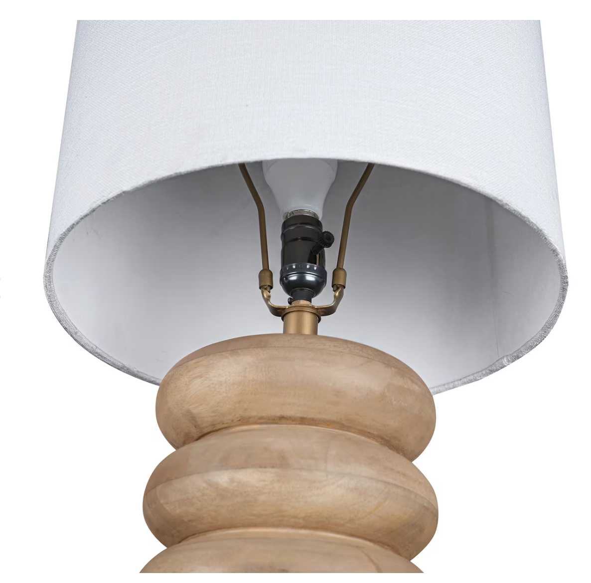 Lamp with wooden base.