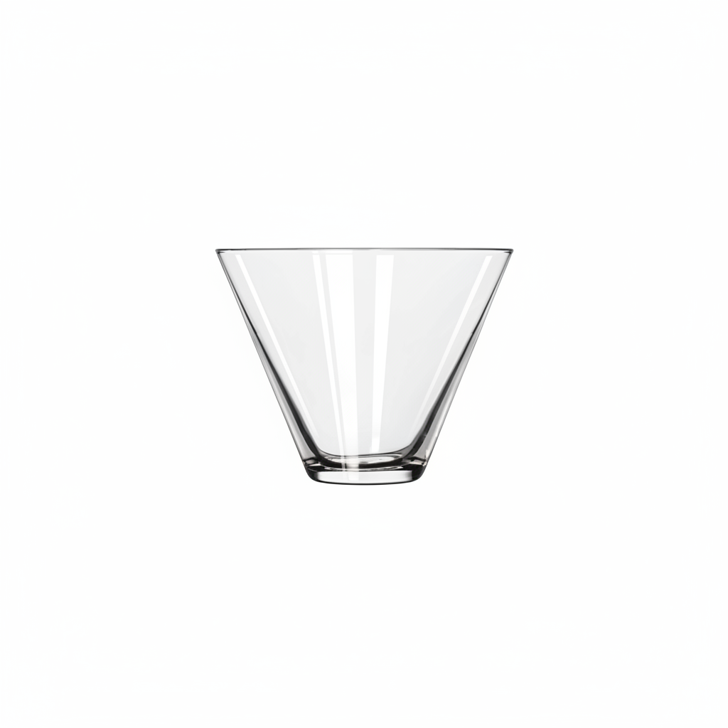 A clear glass conical tumbler with a wide rim and a thick base.