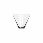 A clear glass conical tumbler with a wide rim and a thick base.