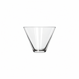 A clear glass conical tumbler with a wide rim and a thick base.