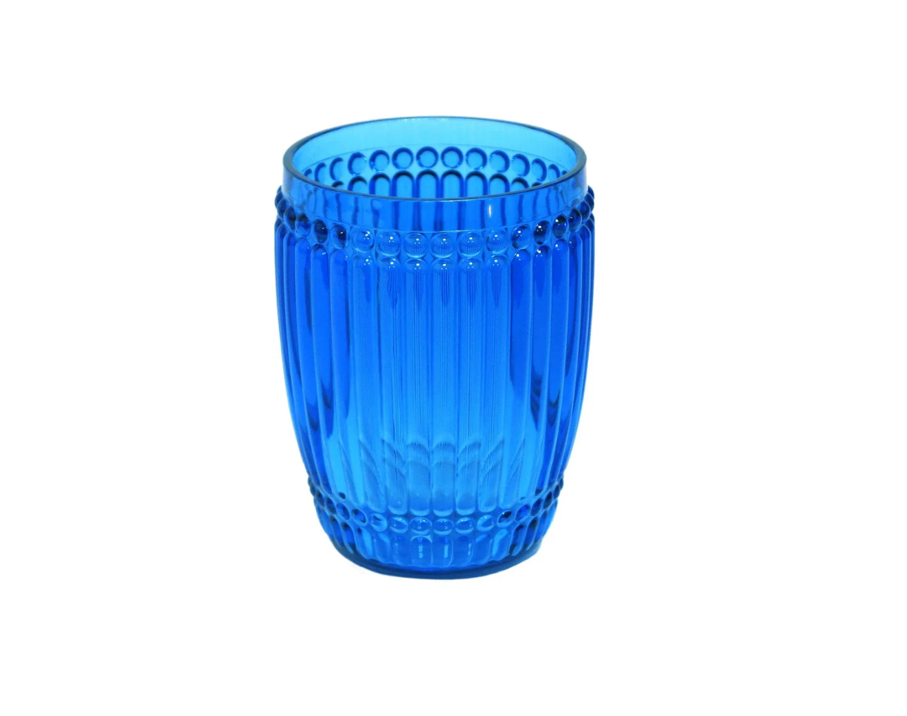 Blue textured glass tumbler.