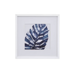 Framed botanical wall art featuring a large watercolor monstera leaf in deep 