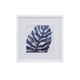 Framed botanical wall art featuring a large watercolor monstera leaf in deep 