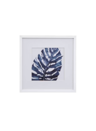 Framed botanical wall art featuring a large watercolor monstera leaf in deep 