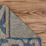 Corner of a patterned rug.