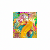 A colorful book cover titled "NEW PROVIDENCE" with the subtitle "Limestone, Conch Salad and Cowbells" and photographer credit to Alessandra Sarno. The cover features an abstract, painterly composition with bright yellow, pink, blue, orange, and purple brushstrokes and textured stone-like forms.