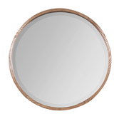 Round mirror with a wooden frame.