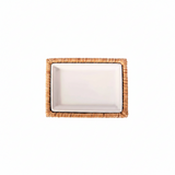 Rectangular white plate with a wicker rim 
