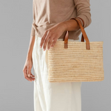 Melila Raffia Bottle Storage Basket- Leather Handles