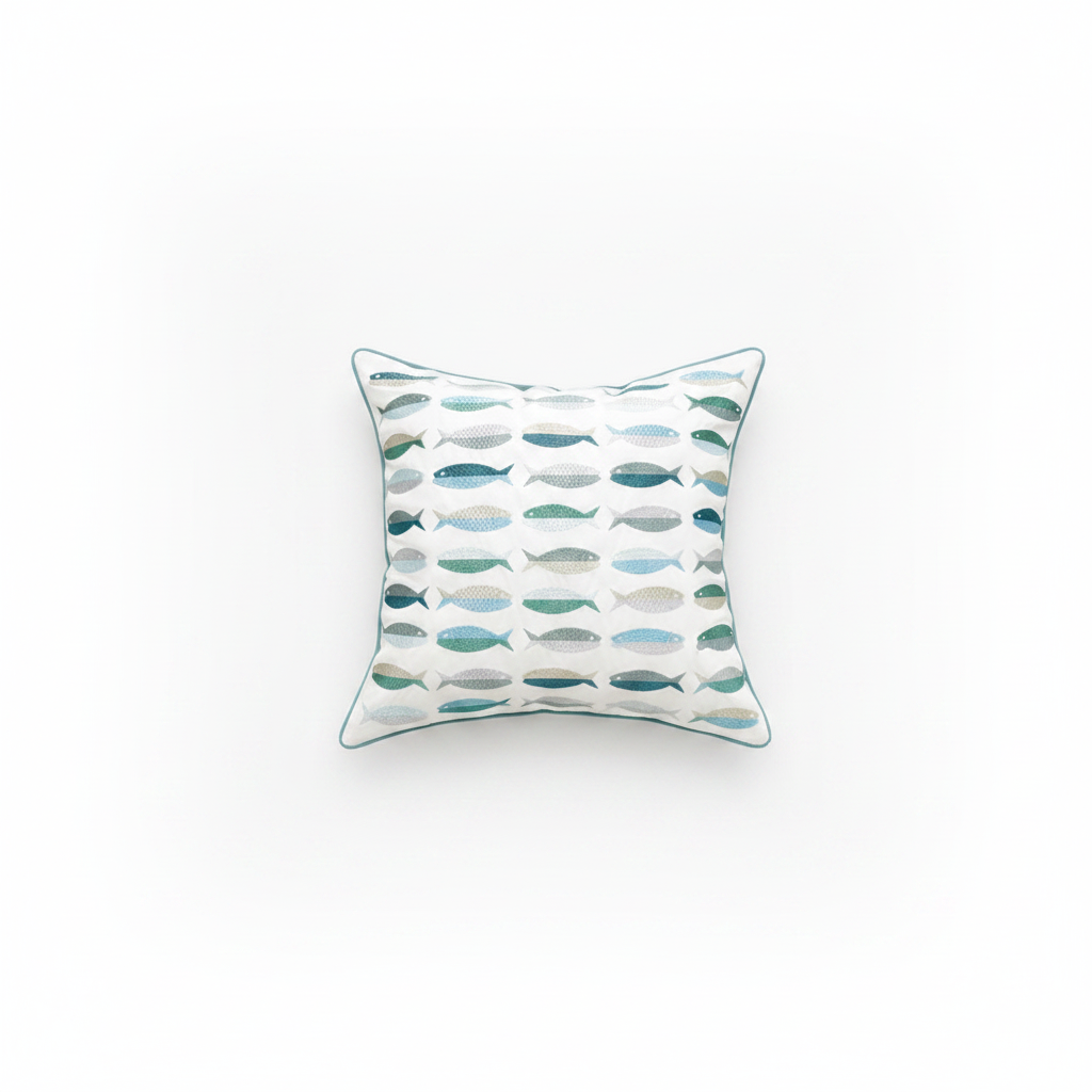 Decorative pillow with fish pattern .