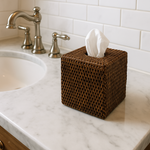 Brown woven tissue box.