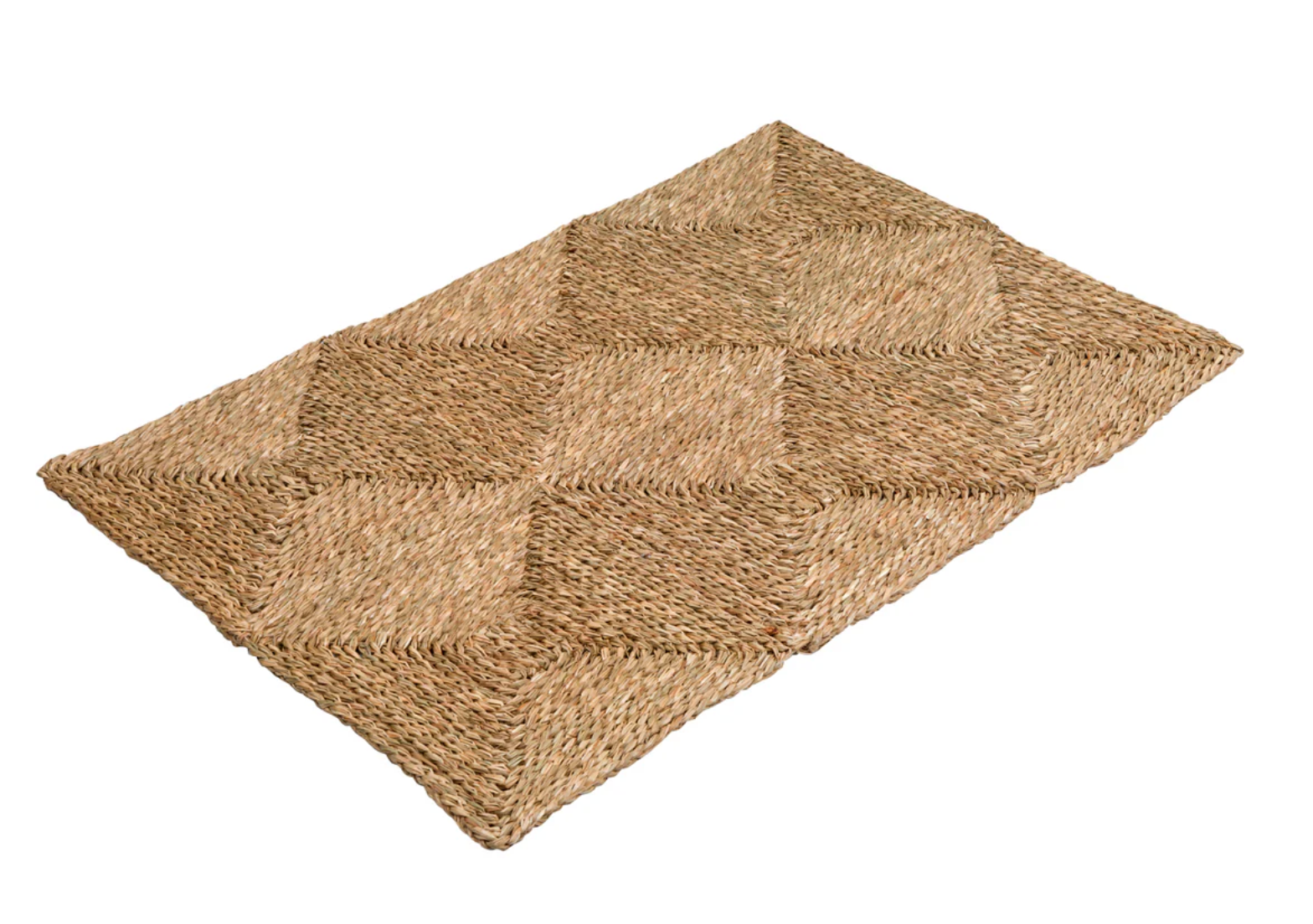 Made from hand-pulled seagrass, which is dried in the sun, braided into long, golden strands, and constructed into one-foot squares, this rug is completely handmade. Crafted by skilled artisans using traditional techniques passed down through generations.