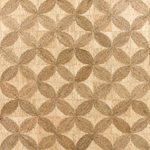 A close-up of a woven textile or rug pattern featuring interlocking oval shapes in warm beige and taupe-brown tones.