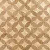 A close-up of a woven textile or rug pattern featuring interlocking oval shapes in warm beige and taupe-brown tones.