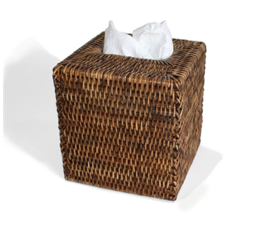 Woven brown tissue box.