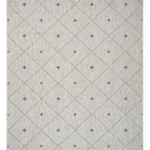 A blue and gray geometric patterned rug