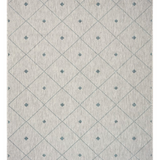 A blue and gray geometric patterned rug