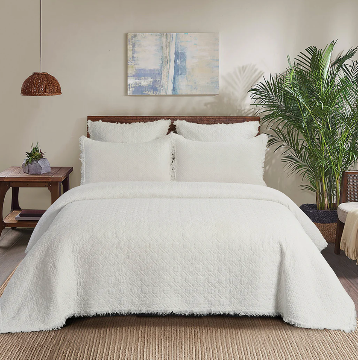Trellis Quilt Set in King size features an intricately quilted tonal trellis pattern that adds sophisticated texture while coordinating effortlessly with any décor style.