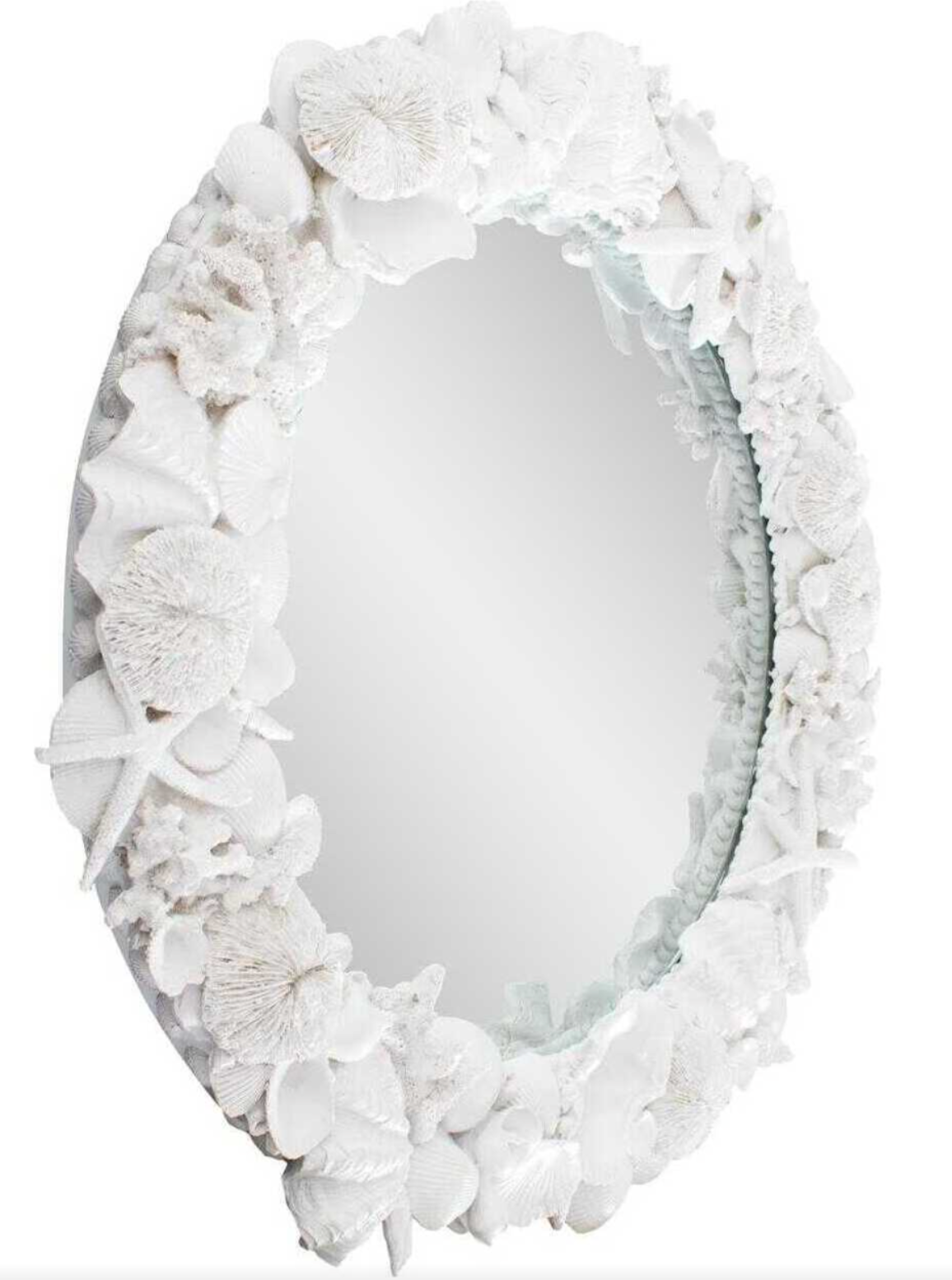 Decorative mirror with a white coral-like frame.
